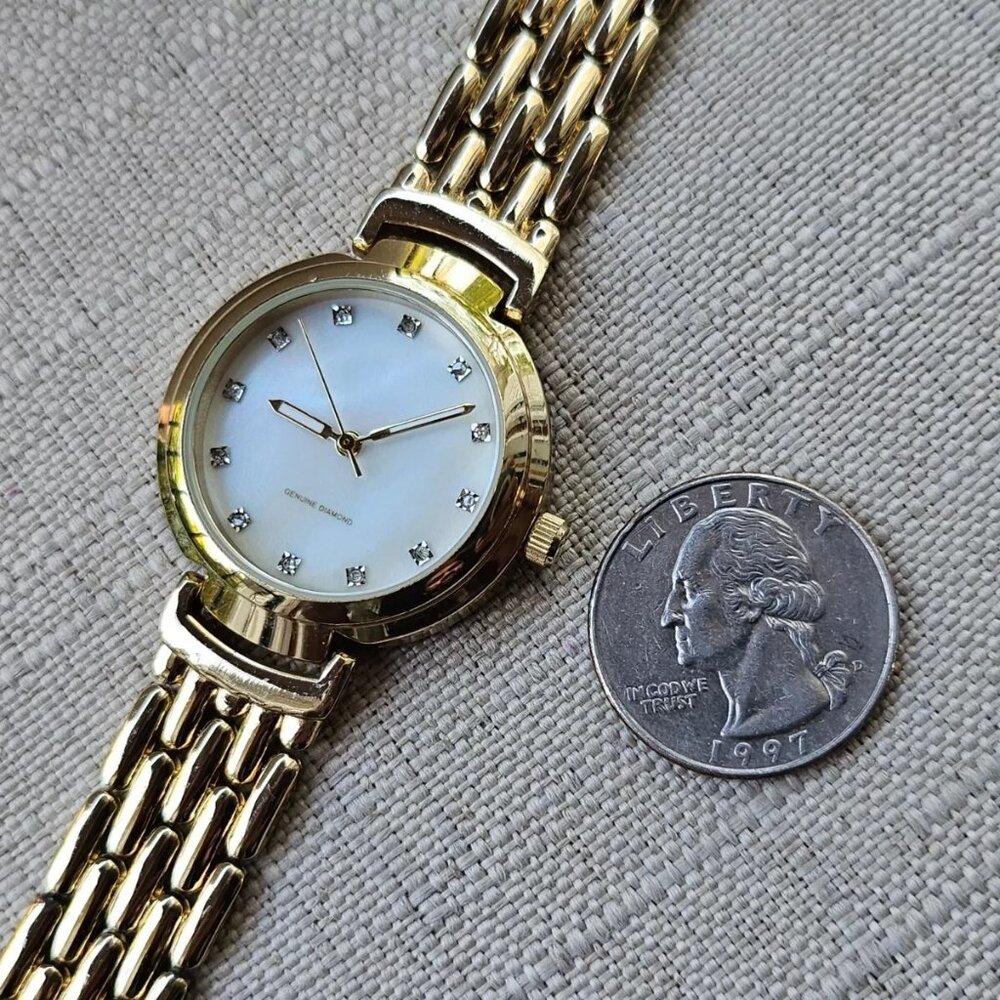 Women Wristwatch Quartz Analog Wrist Watch Gold Tone genuine diamonds - Picture 7 of 12